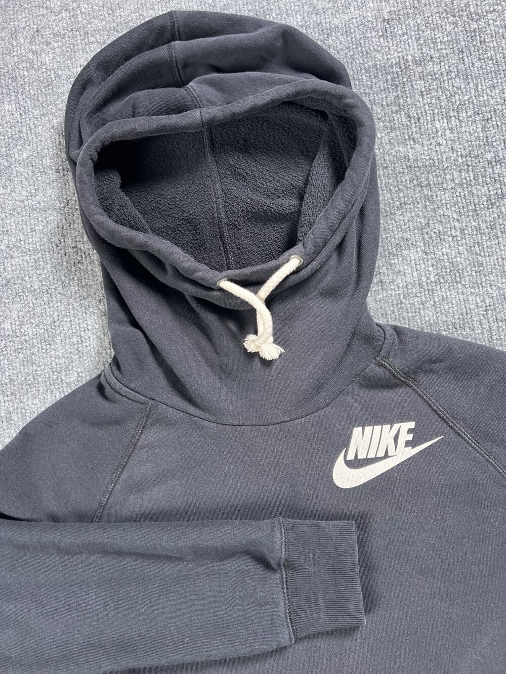 Nike Hoodie Funnel Neck Black Pullover Raglan White Logo Womens Small
